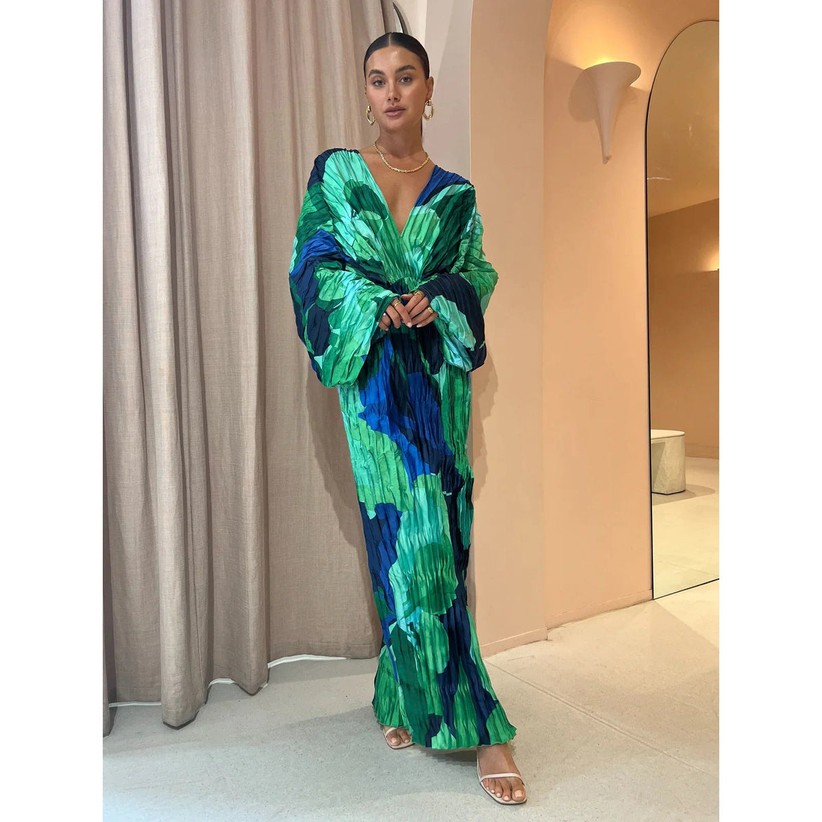 Women's Pleated Maxi Dress – Loose Pullover Fit