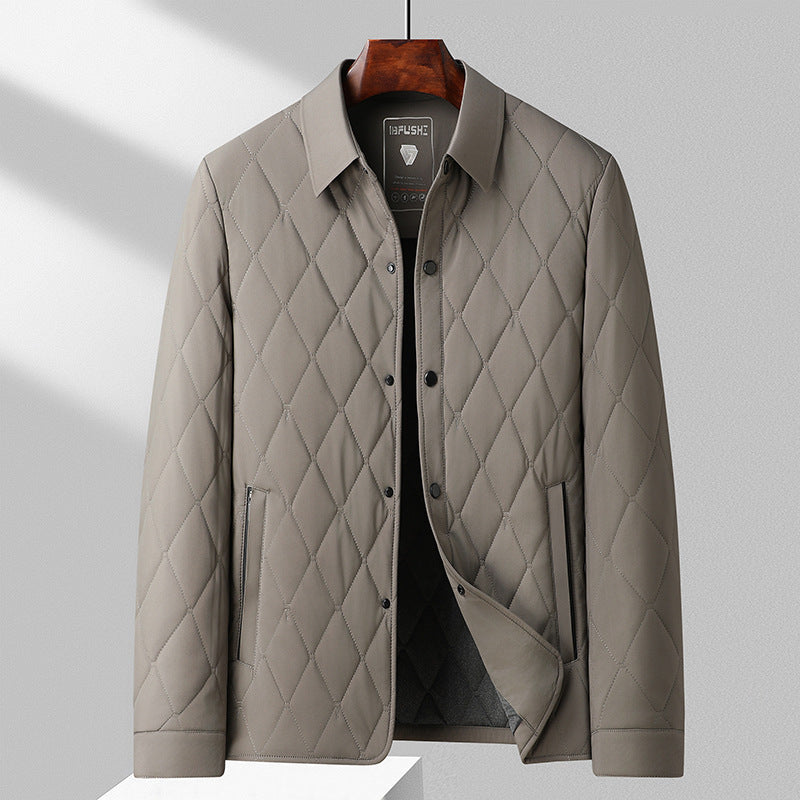 Men's Padded Jacket – Slim Grid-Stitched Design