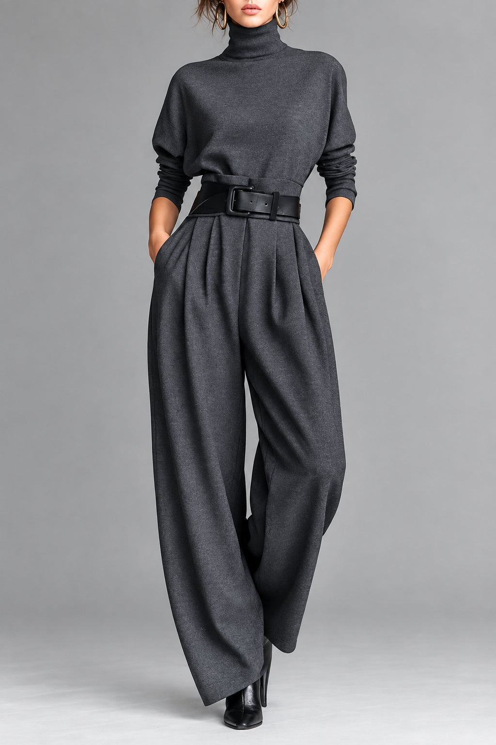Women's Two-Piece Set – Long Sleeve Top and High-Rise Pants
