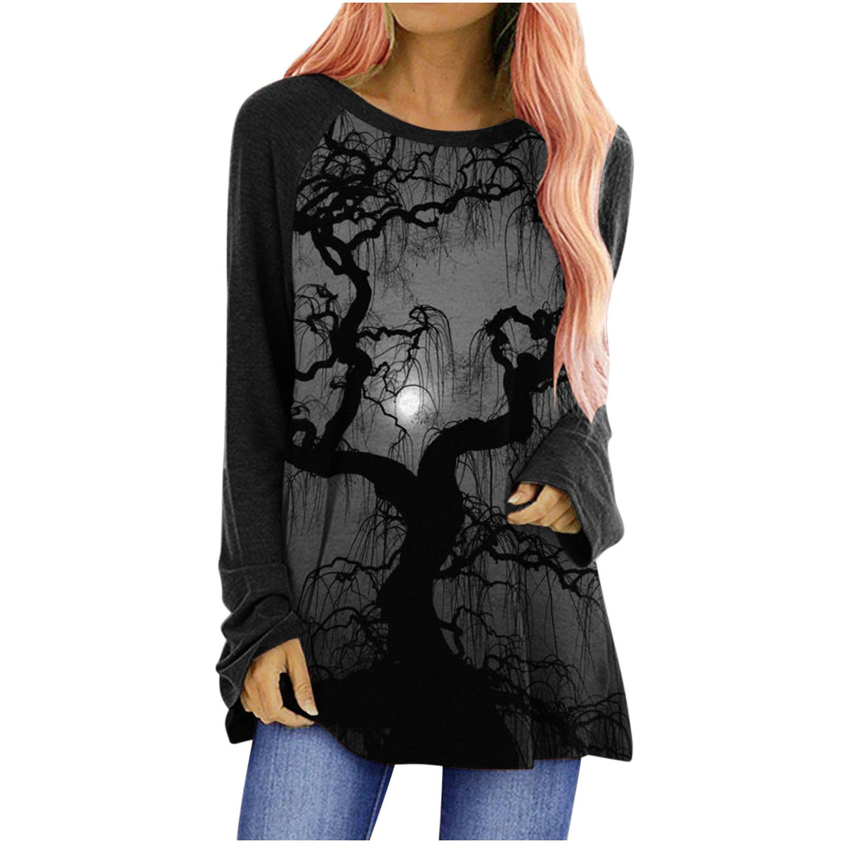 Women's Long Sleeve Top – Halloween Graphic Crew Neck