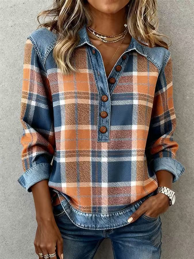 Women's Cotton Half-Button Blouse – Relaxed Collared Fit