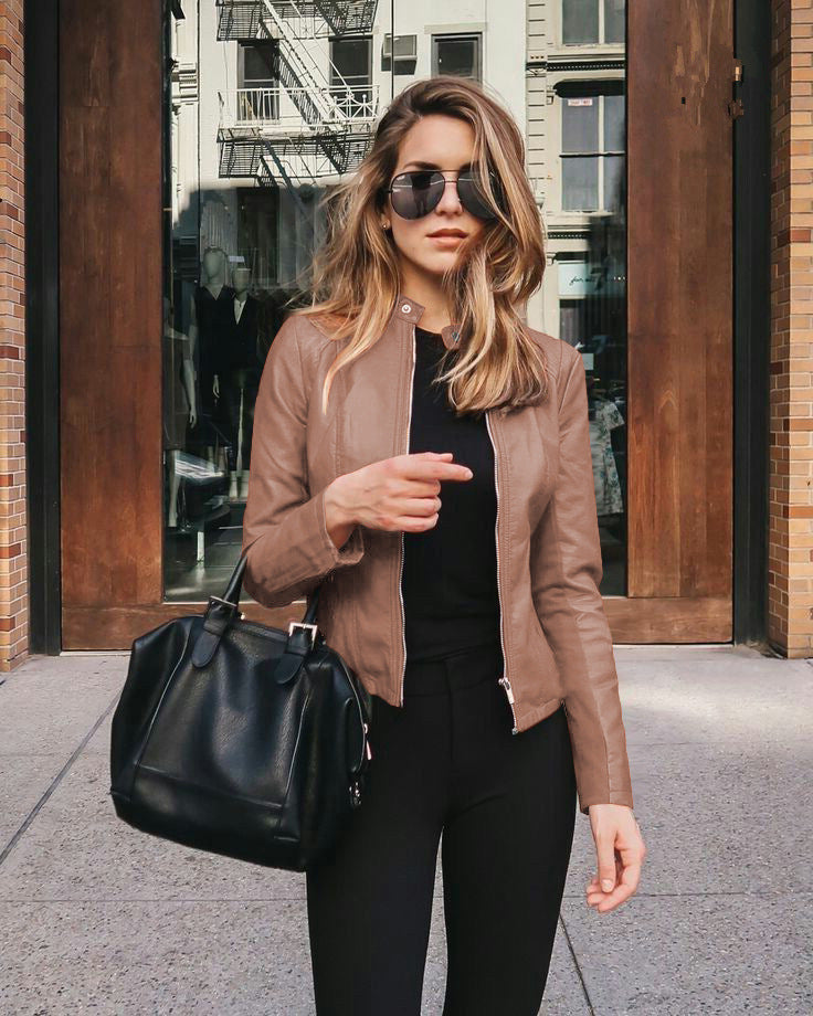Women's Vegan Leather Jacket – Fitted Zip-Front Cut