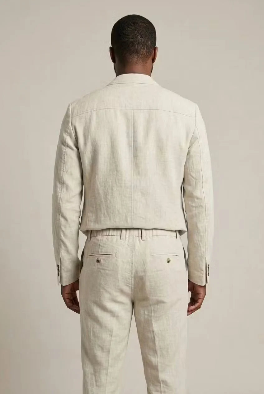 Men's Linen-Blend Two-Piece Suit – Relaxed Straight Leg