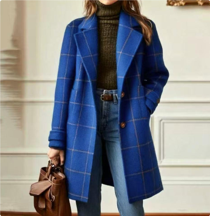 Women's Plaid Coat – Relaxed Fit with Lapels