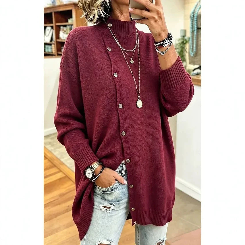Women's Turtleneck Knit Cardigan – Long Button-Front Fit