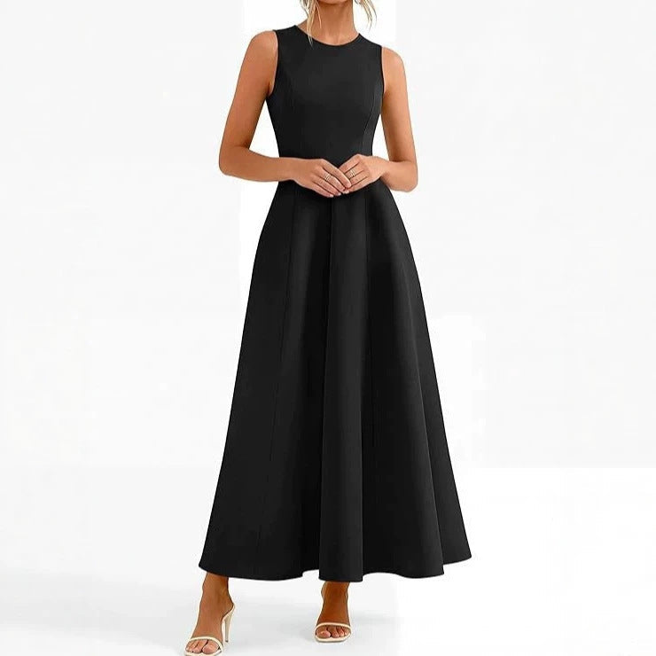Women's Sleeveless Maxi Dress – Fitted High-Waist Flare