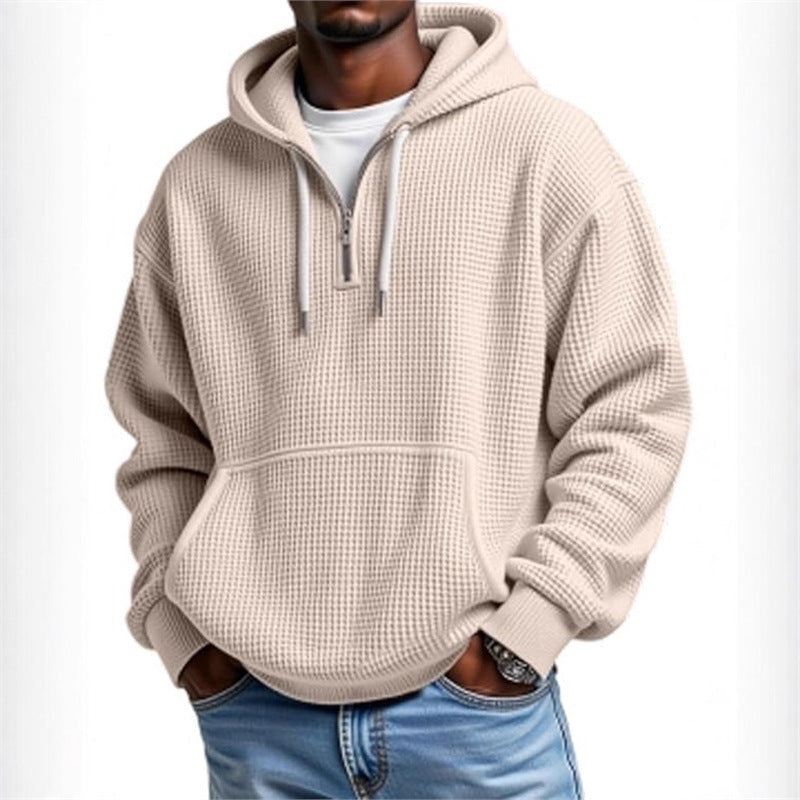 Men's Waffle Knit Zip Hoodie – Double Hood Relaxed Fit