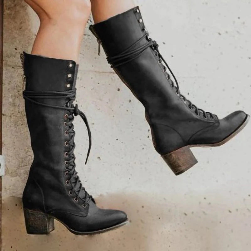 Women's Tall Boot – Low Block Heel Round Toe
