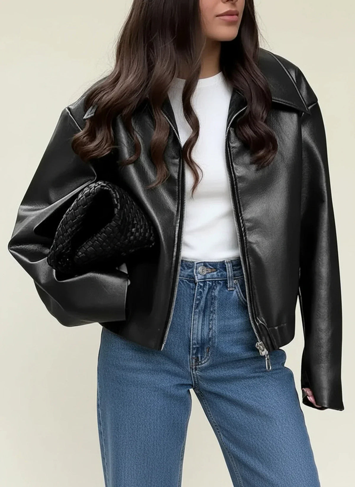 Women's Leather-Look Jacket – Relaxed Zip-Front Fit