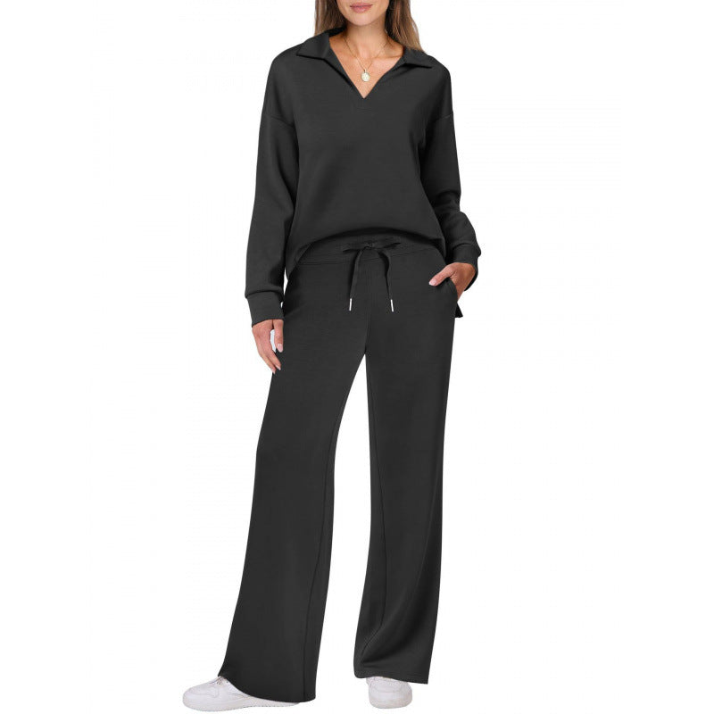 Women's Two-Piece Set – V-Neck Top and Straight Pants