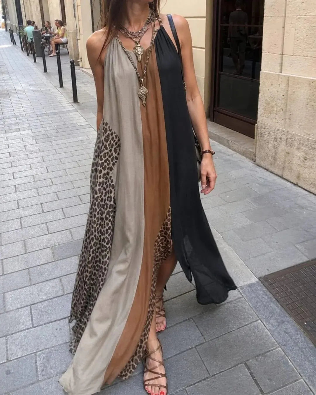 Women's Sleeveless Maxi Dress – Fluid Leopard Print