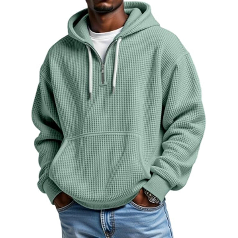 Men's Waffle Knit Zip Hoodie – Double Hood Relaxed Fit