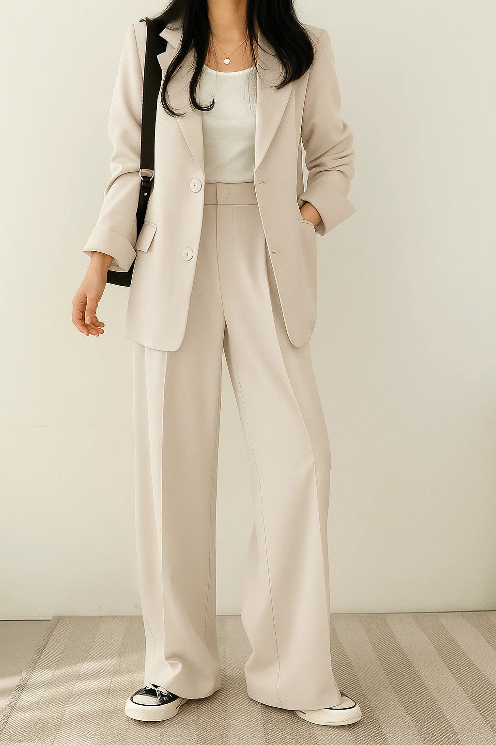 Women's Two-Piece Suit Set – Relaxed Blazer and Wide-Leg Pants