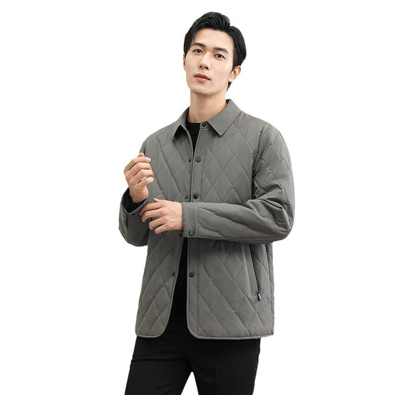 Men's Padded Jacket – Slim Grid-Stitched Design