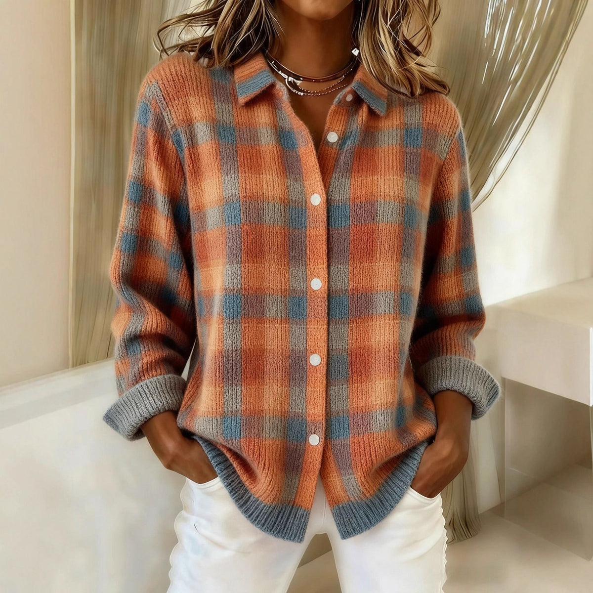 Women's Textured Knit Cardigan – Raised Retro Pattern