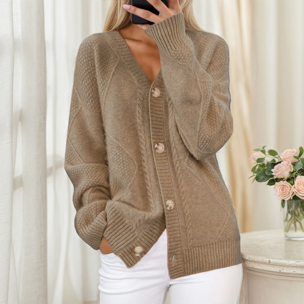 Women's Button-Front Knit Cardigan – Soft Relaxed Fit