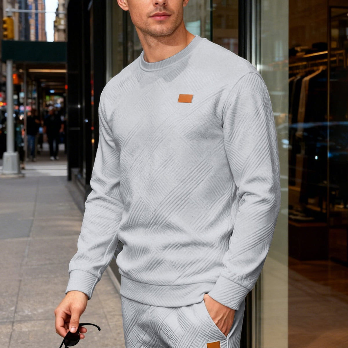 Men's Crew Neck Sweatshirt – Textured Knit Relaxed Fit