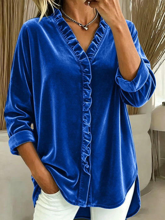 Women's Ruffle Collar Blouse – V-Neck Long Sleeve