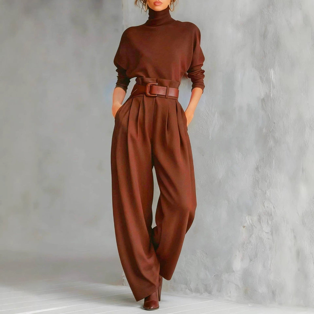 Women's Two-Piece Set – Long Sleeve Top and High-Rise Pants