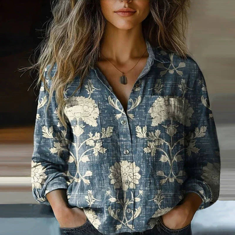 Women's Linen-Look Top – Relaxed Long Sleeve