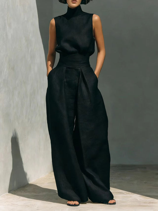 Women's Sleeveless Two-Piece Pants Set – Relaxed Matching Fit