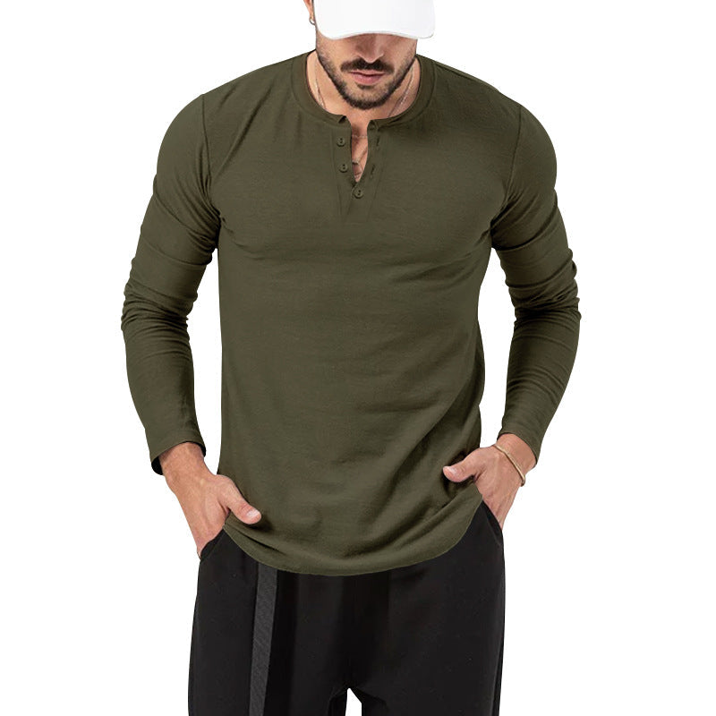 Men's Ribbed Henley Shirt – Textured Long Sleeve