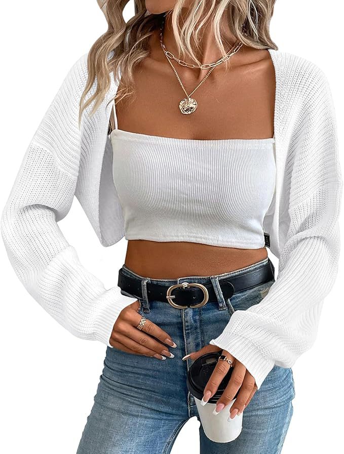 Women's Cropped Knit Cardigan – Ribbed Shawl Open Front