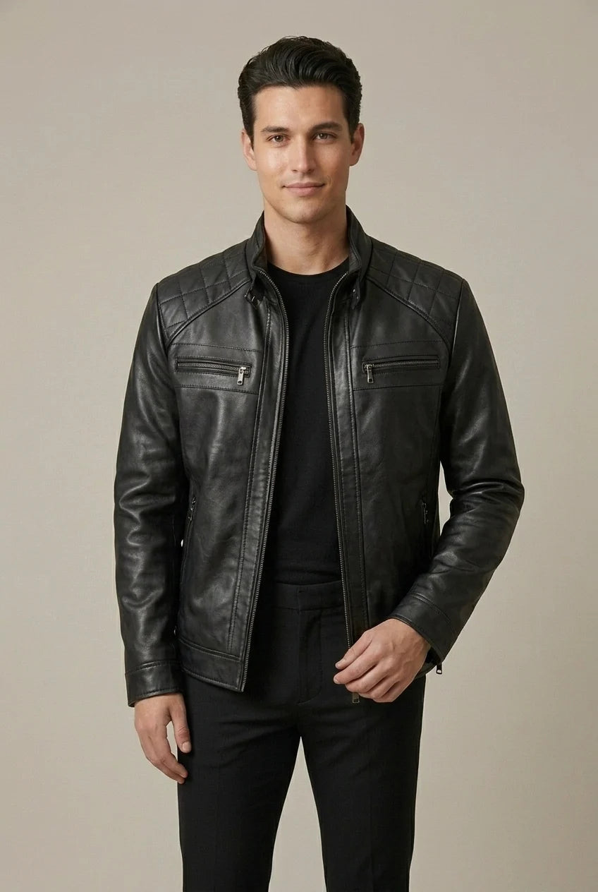 Men's Faux Leather Jacket – Stand Collar Zip Front