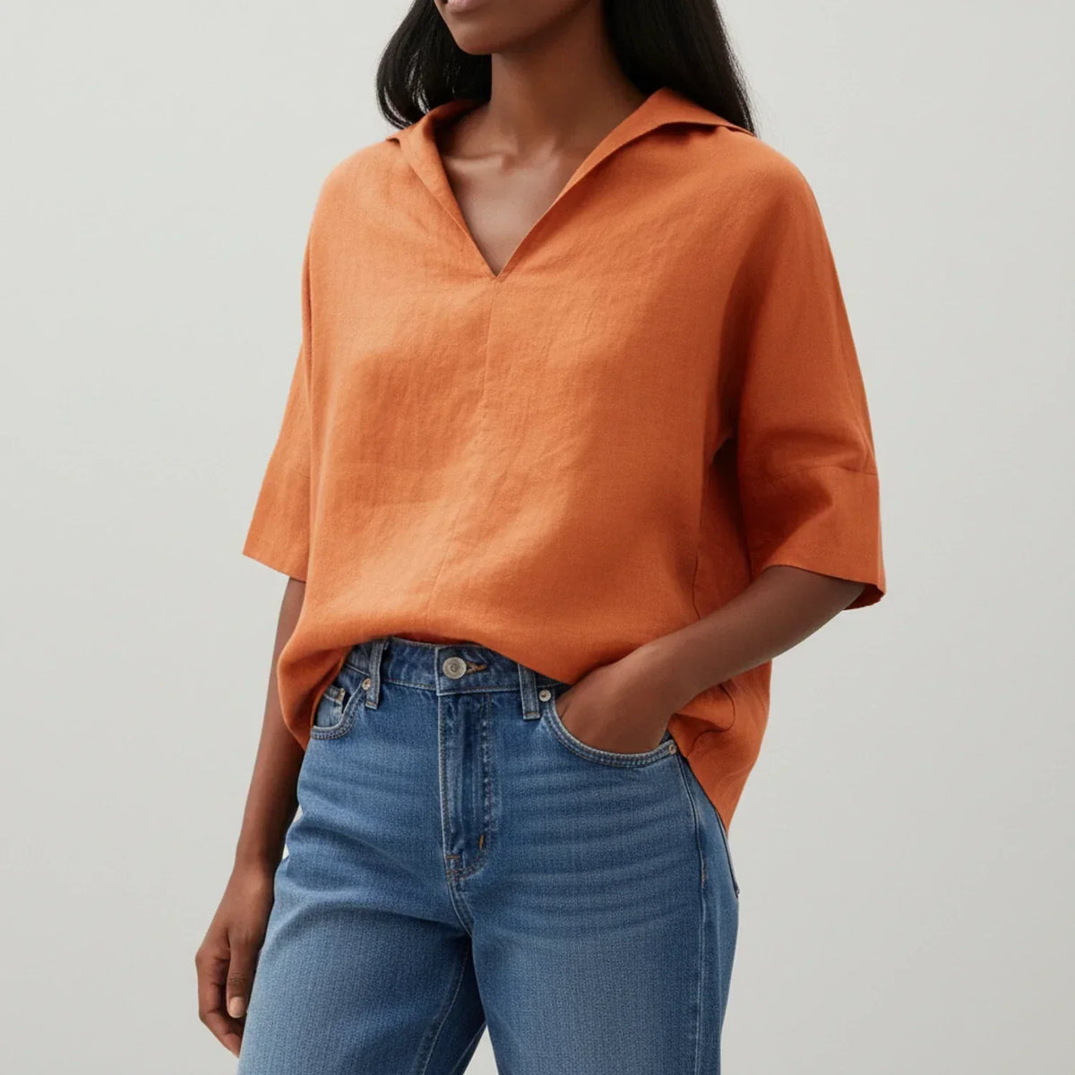 Women's Relaxed Half-Sleeve Shirt – Mid-Length Loose Fit