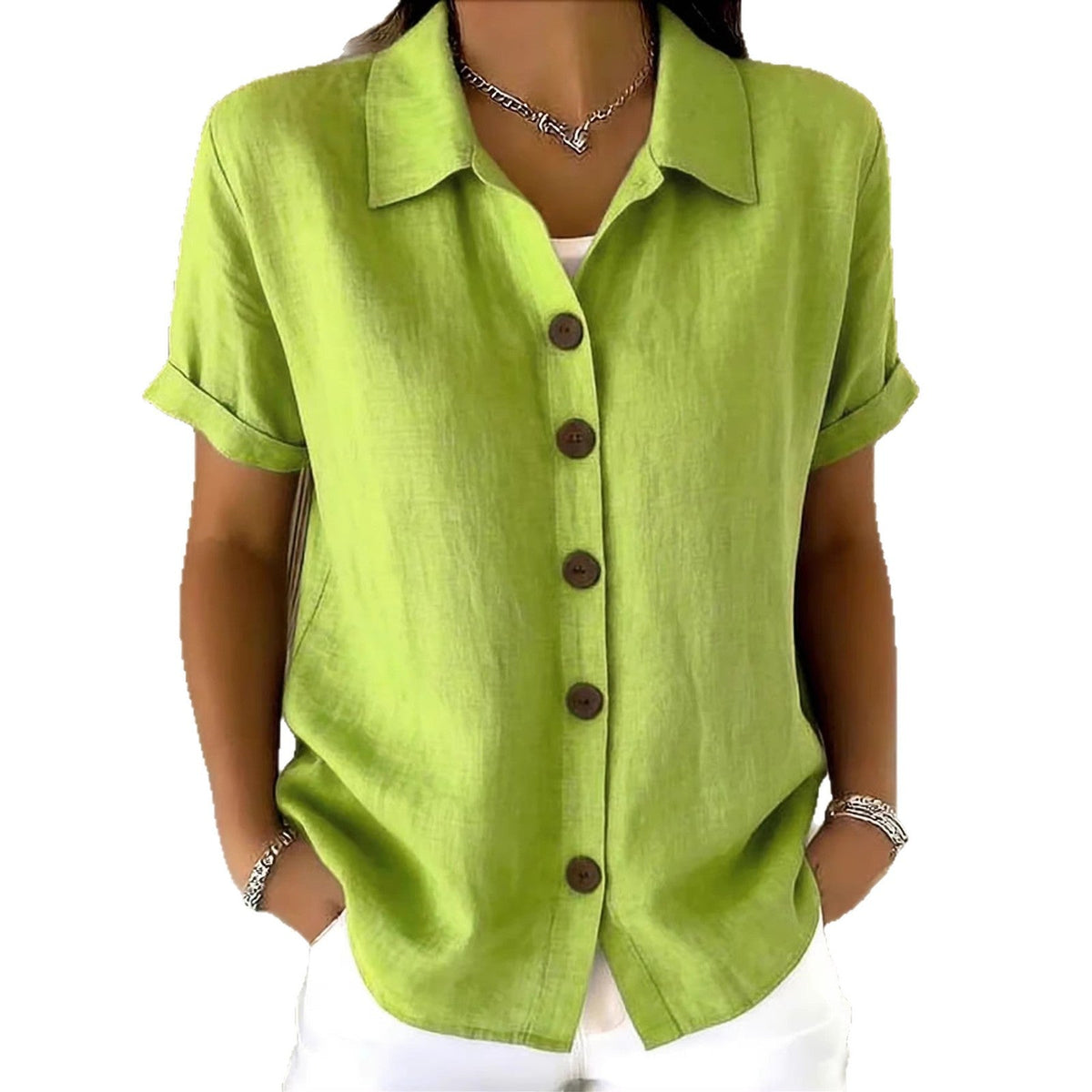 Women's Linen-Blend Shirt – Short Sleeve Button Front