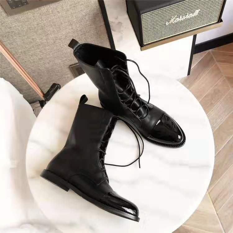 Women's Mid-Calf Leather Boot – Glossy Toe Cap