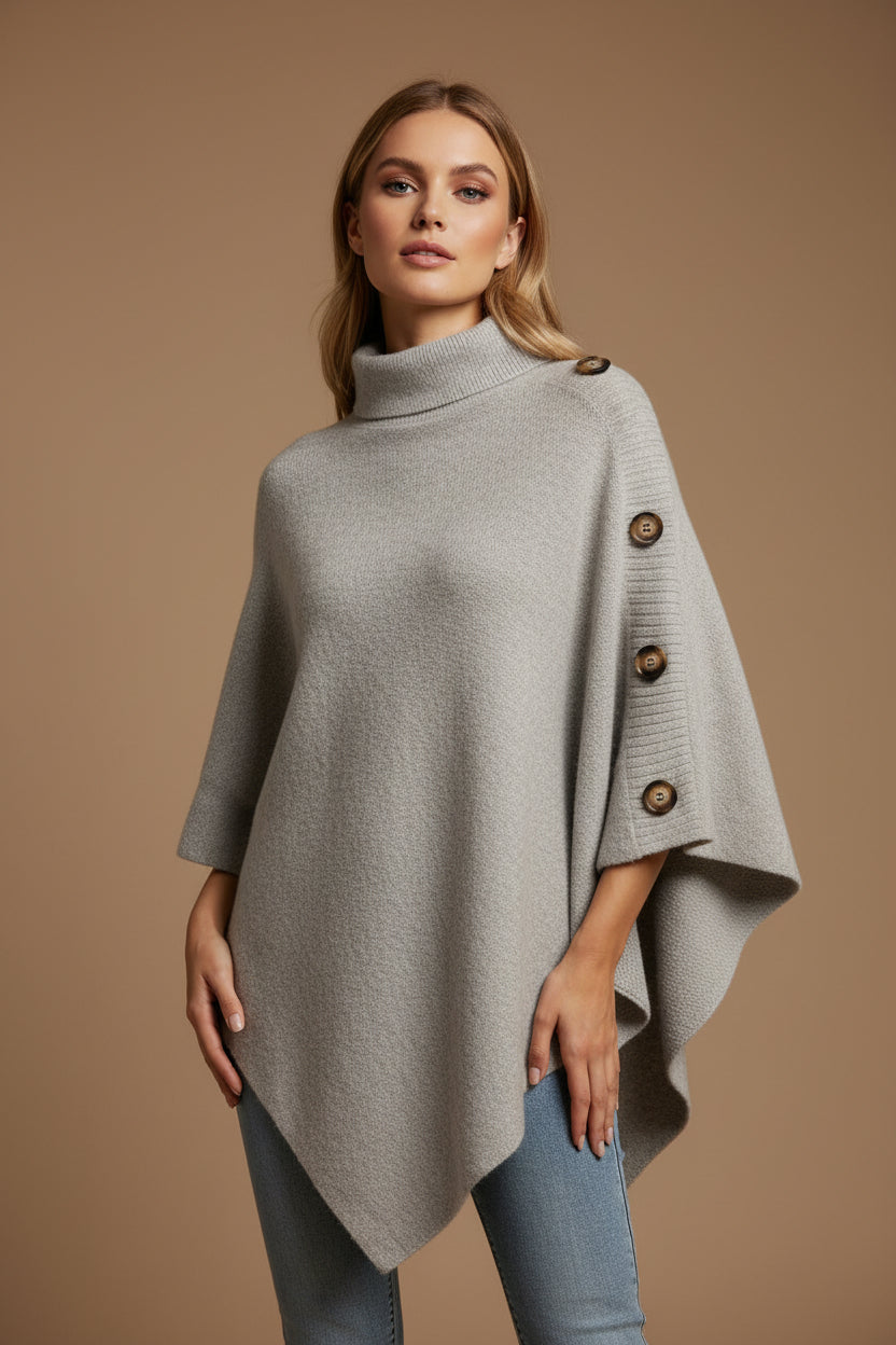 Women's Cape Sweater – Turtleneck Button Sleeve