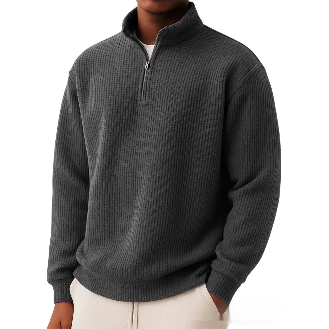 Men's Waffle Knit Polo – Long Sleeve Relaxed Fit