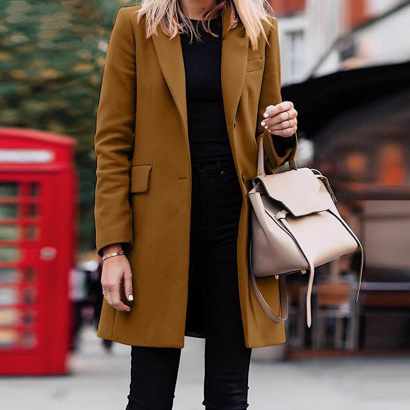 Women's Blazer-Style Midi Coat – Structured Straight Fit
