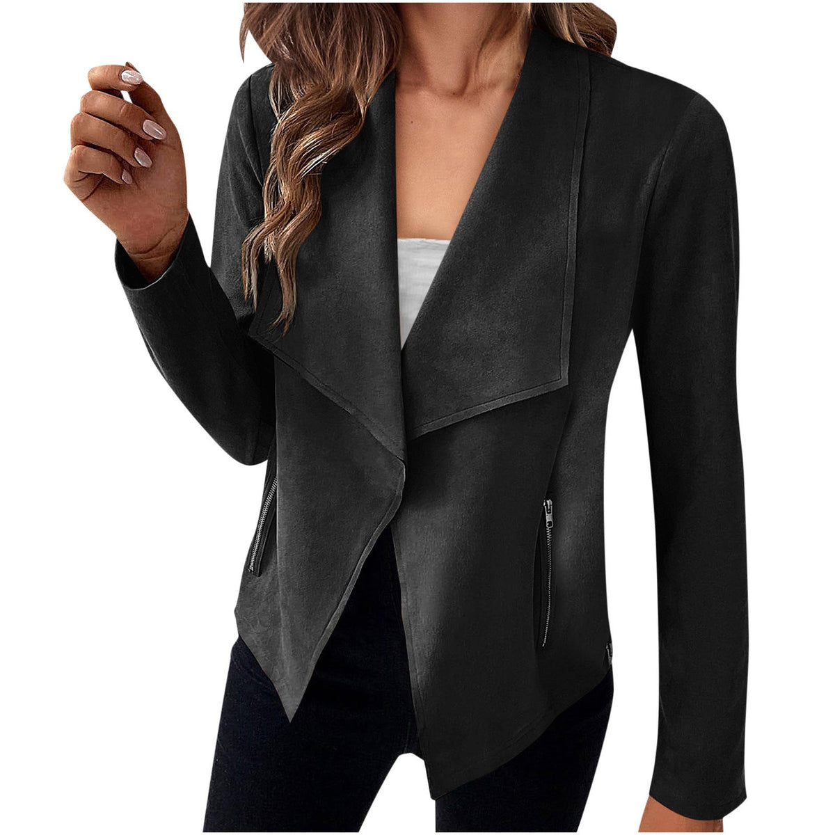 Women's Faux Suede Coat – Straight Hip-Length Cut