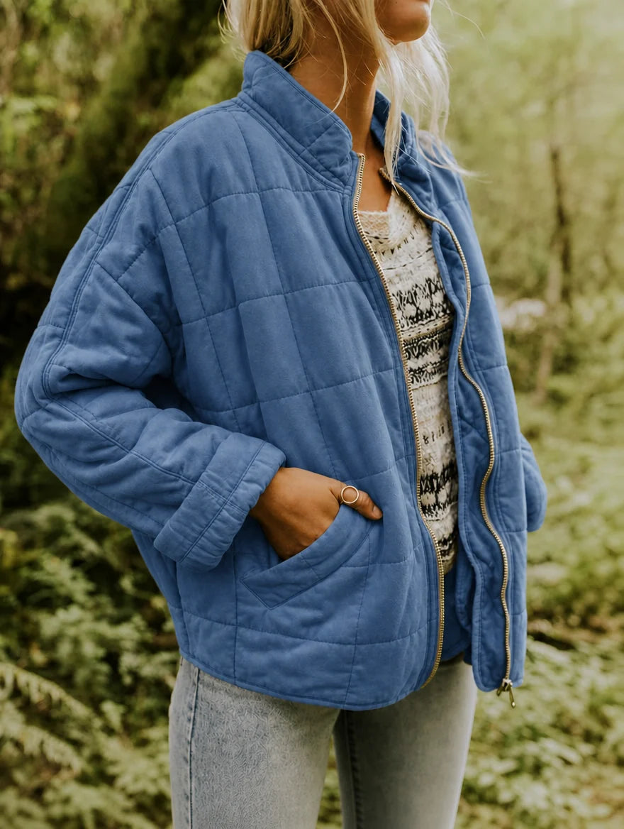 Women's Quilted Jacket – Stand Collar Diamond Stitch