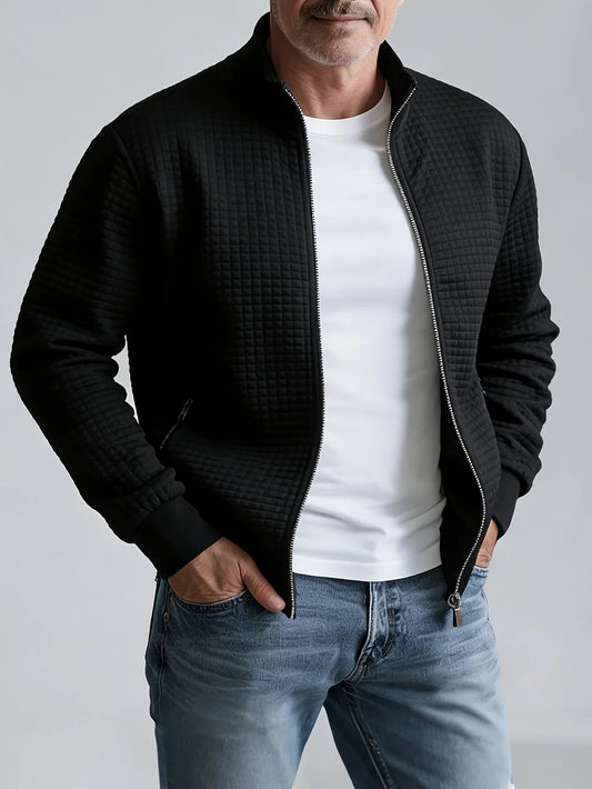 Men's Jacquard Zip-Up Jacket – Stand Collar Sporty Fit