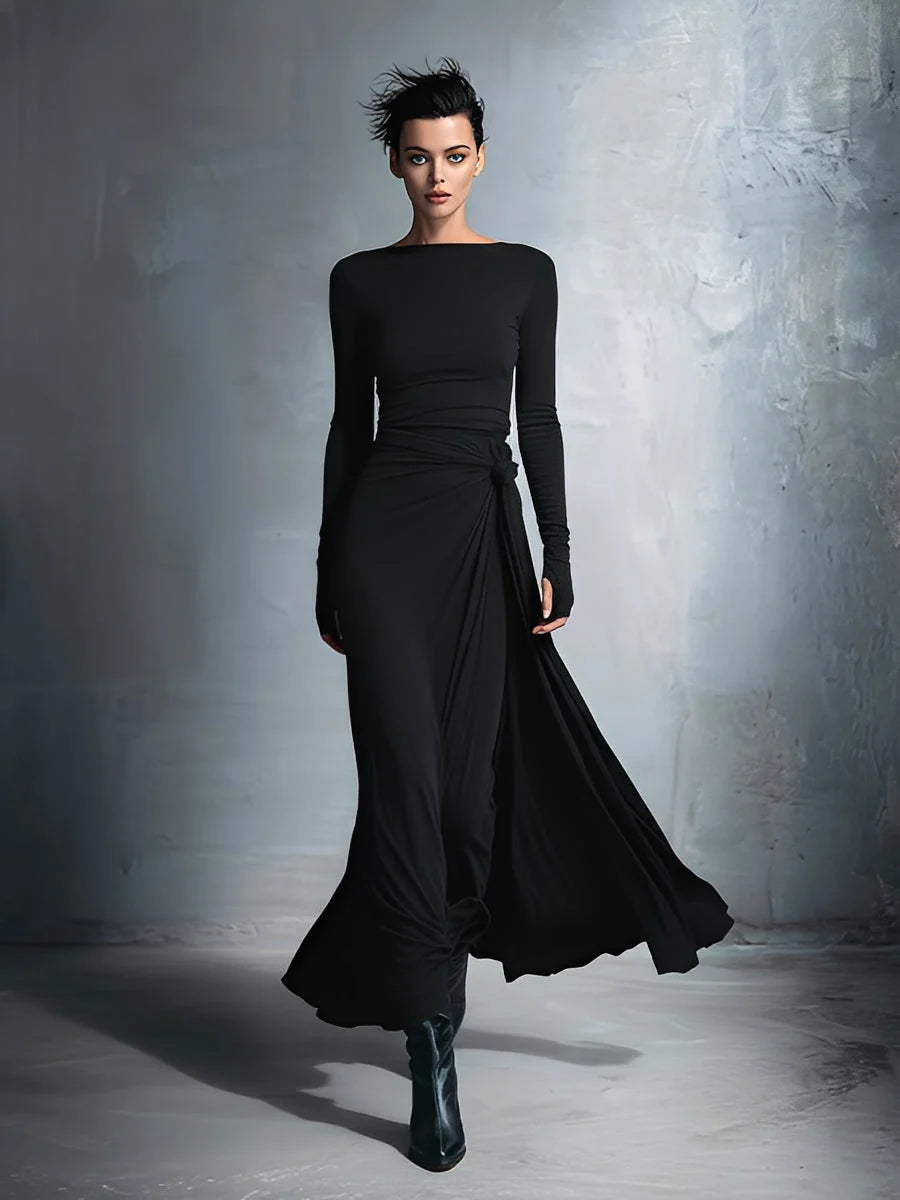 Women's Wrap Maxi Dress – Long Sleeve Tie Waist