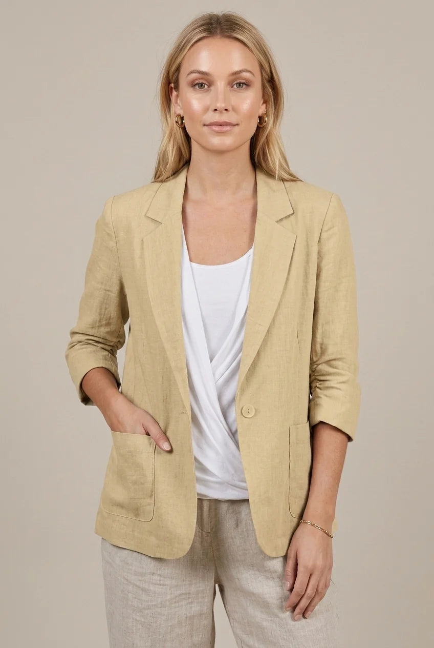 Women's Relaxed Blazer – Notch Lapel Elbow Sleeve
