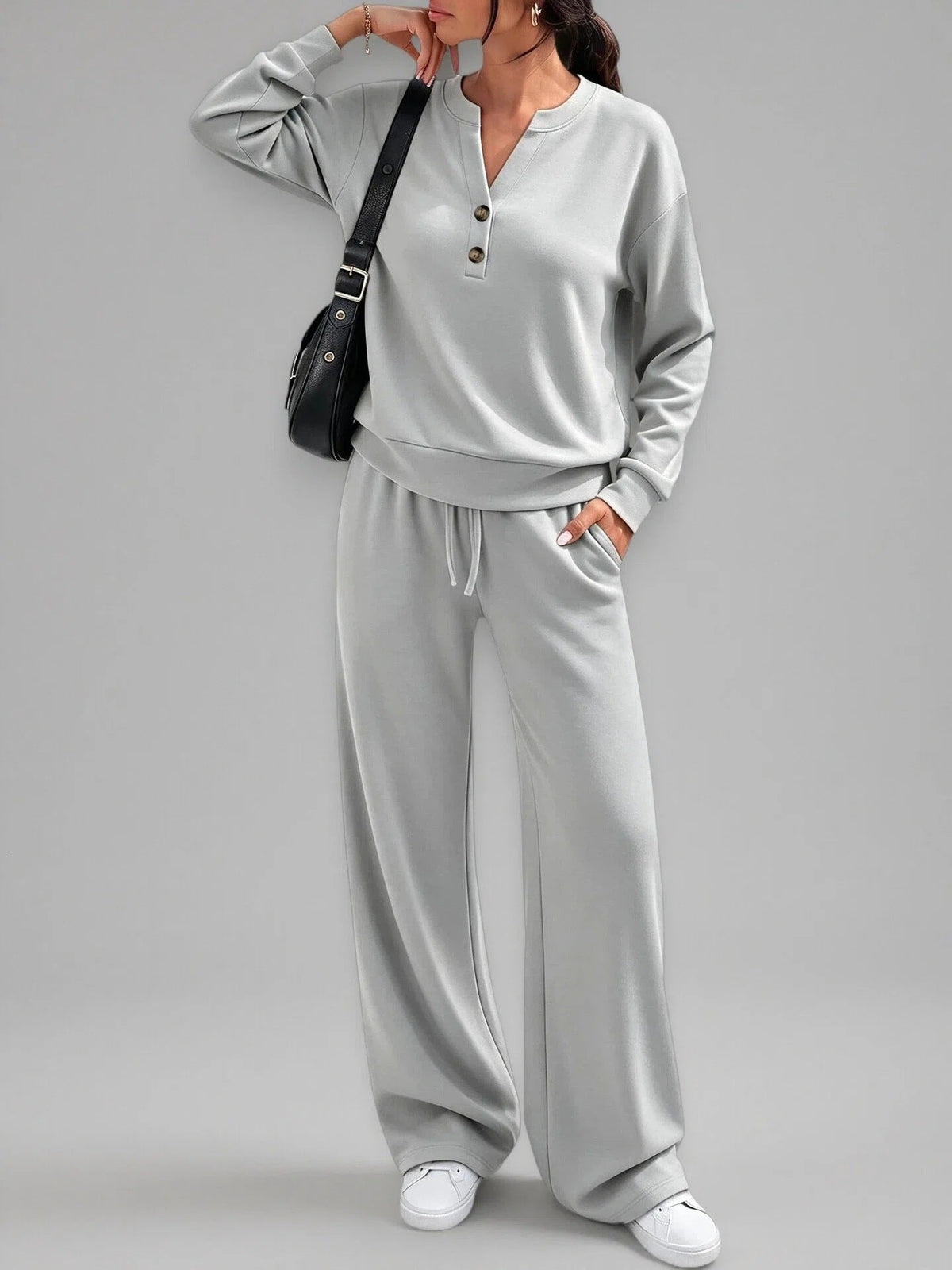 Women's Wide-Leg Pants Set – Relaxed Long-Sleeve Top