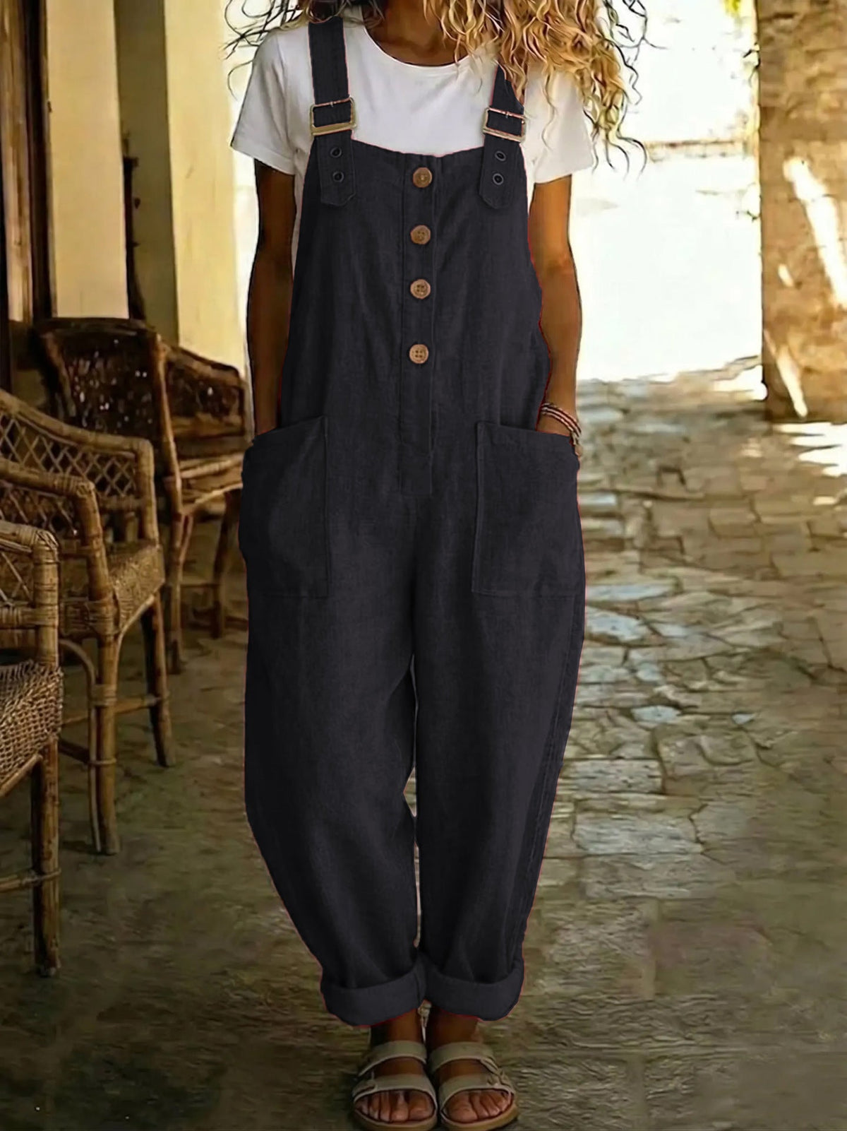 Women's Straight-Leg Overalls – Wide Strap Sleeveless