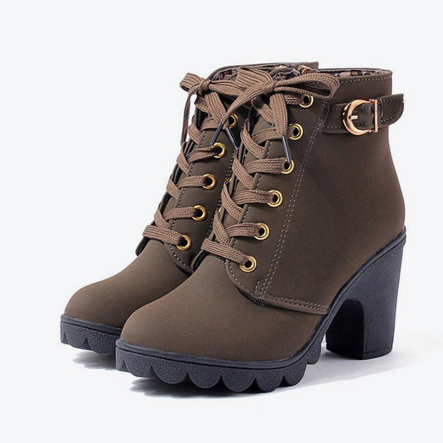 Women's Lace-Up Ankle Boots – Crossover Strap Platform