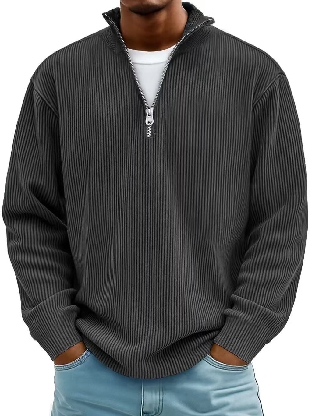 Men's Zip Mock-Neck Sweater – Vertical Rib Knit
