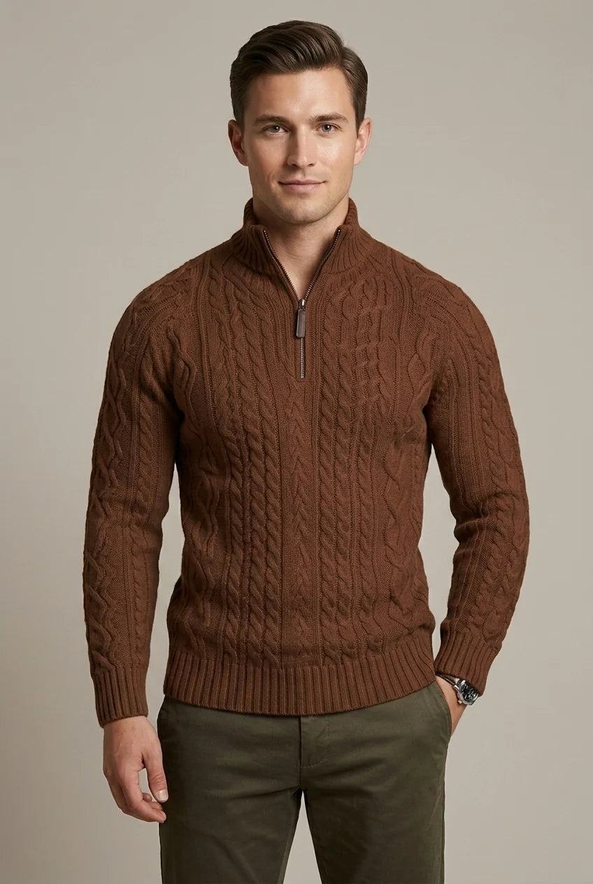Men's Quarter-Zip Sweater – Chunky Cable Knit