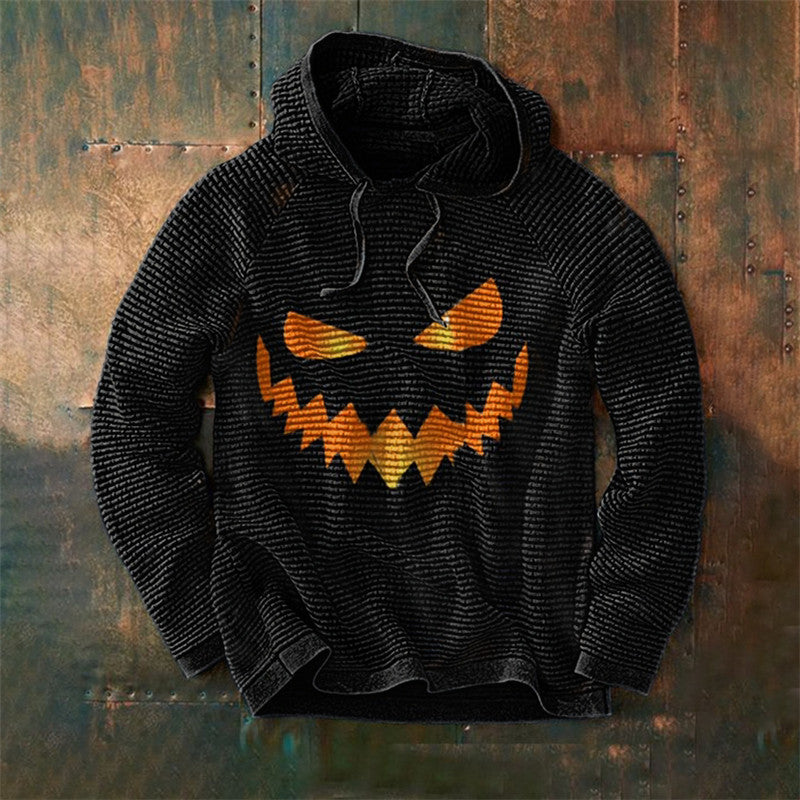 Men's Graphic Print Hoodie – Pumpkin Motif Relaxed Fit