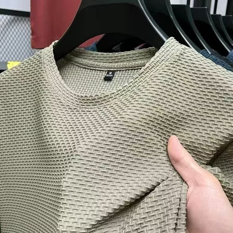 Men's Short Sleeve Pullover Shirt – Slim Textured Plaid
