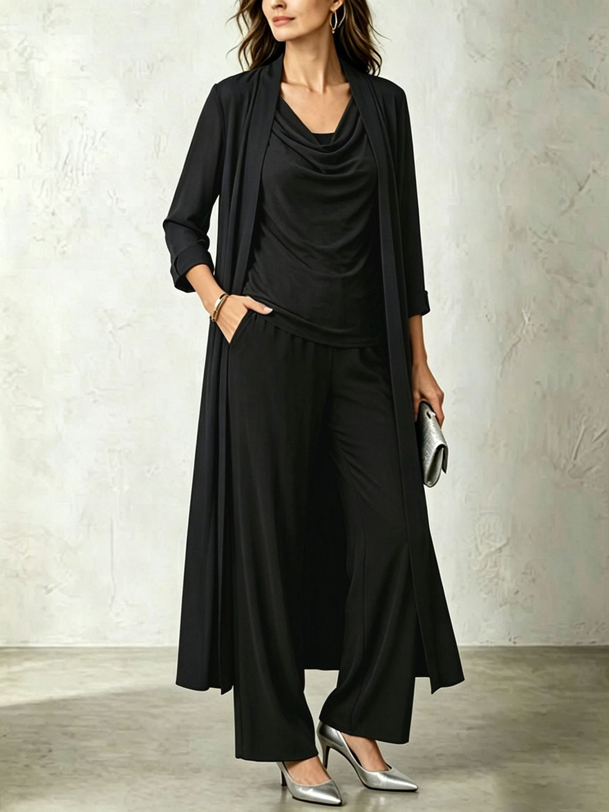 Women's Three-Piece Set – Long Cardigan and Straight Pants