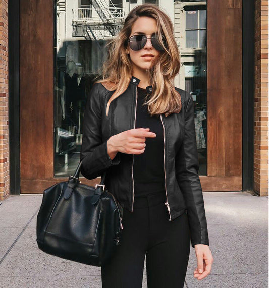 Women's Vegan Leather Jacket – Tailored Hip-Length Fit