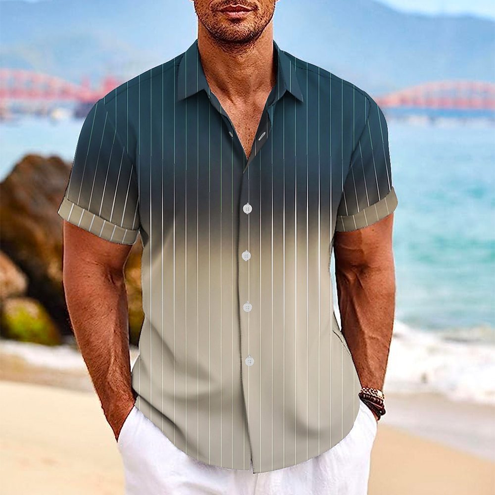 Men's Short-Sleeve Shirt – Gradient Stripe Camp Collar