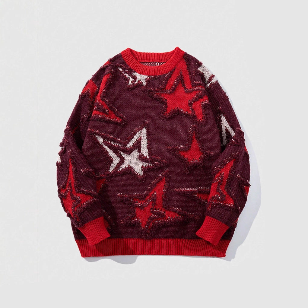 Men's Star Jacquard Sweater – Relaxed Drop-Shoulder Fit